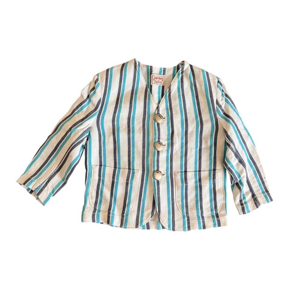 Vintage Santone by Juvenile Kids Striped Blazer Jacket Turquoise Navy White Sz 2